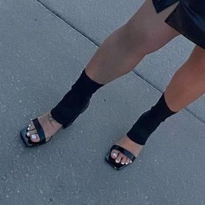 Zara black boot open toed heels